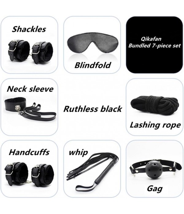 BDSM Bondage Kit Sex Toys 7 Pcs Sex Bondage Set for Handcuffs, Ankle, Cuffs, Clamps, Ball Gag, Blindfold, Rope, Leather, Restraints Set BDSM Kit for Couples (Black-7PCS)