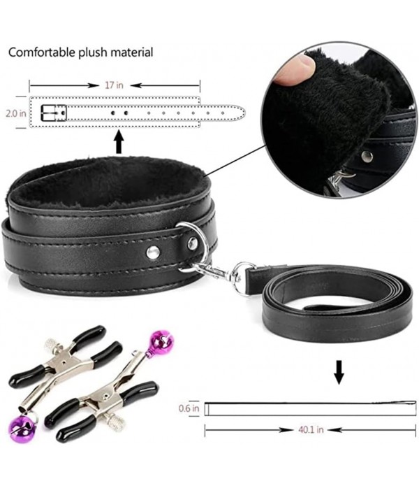 BDSM Bondage Kit Sex Toys 7 Pcs Sex Bondage Set for Handcuffs, Ankle, Cuffs, Clamps, Ball Gag, Blindfold, Rope, Leather, Restraints Set BDSM Kit for Couples (Black-7PCS)