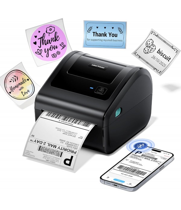 Bluetooth Shipping Label Printer 4x6, D450BT Therm...