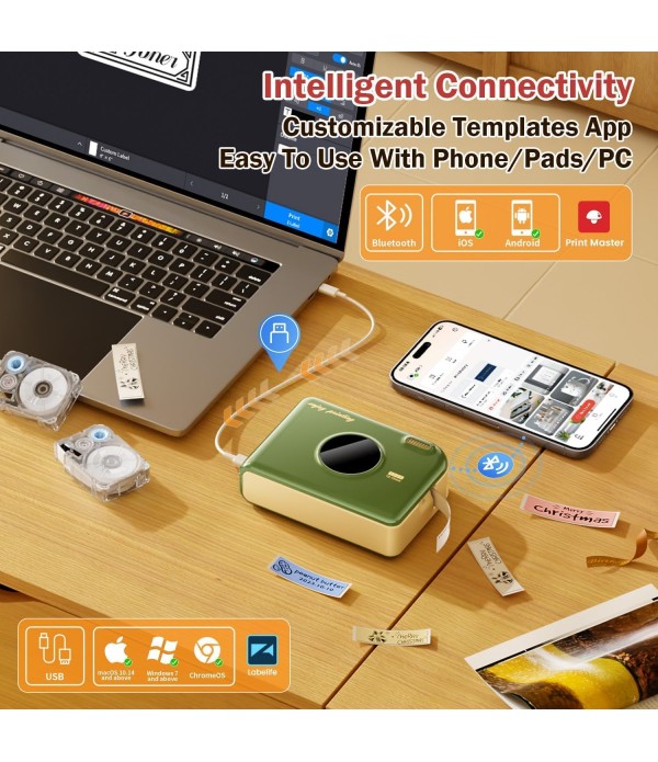 Label Printer, A30 Label Maker Machine with Waterproof Labels, Mini Bluetooth Wireless Portable Small Label Maker, Mini Sticker Printer Rechargeable for Christmas Decorations, Cloth Name Tag
