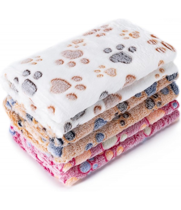 1 Pack 3 Blankets Super Soft Fluffy Premium Fleece Pet Blanket Flannel Paw Printed Throw for Dog Puppy Cat (Small 23x16'', Brown, Pink, White)