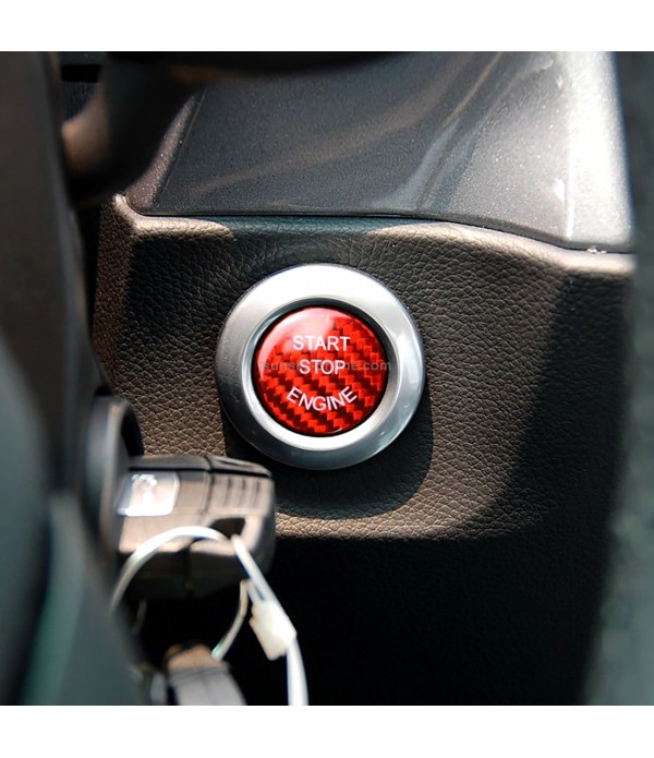 Car Engine Start Key Push Button Cover Trim Carbon Fiber Sticker Decoration for BMW F / G Chassis (Red)