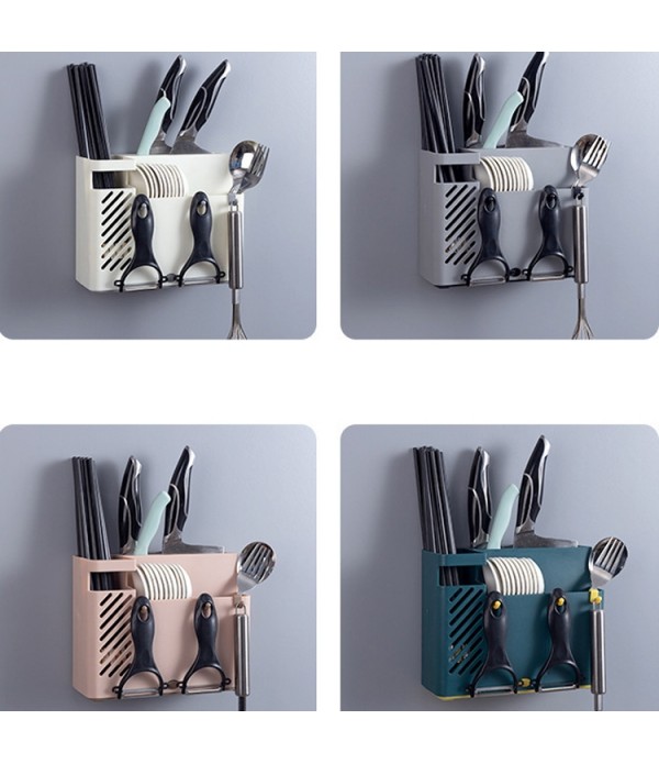 Chopsticks Basket Rack Wall-Mounted Chopstick Cage Household Multifunctional Spoon Knife Holder Integrated CStorage Box(Gray)