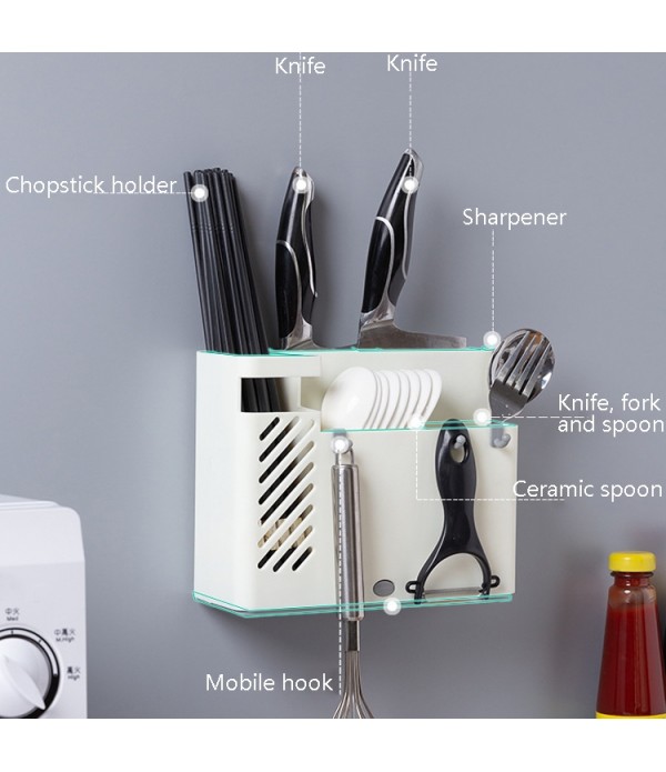 Chopsticks Basket Rack Wall-Mounted Chopstick Cage Household Multifunctional Spoon Knife Holder Integrated CStorage Box(Gray)