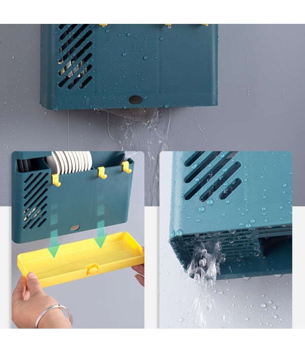 Chopsticks Basket Rack Wall-Mounted Chopstick Cage Household Multifunctional Spoon Knife Holder Integrated CStorage Box(Gray)