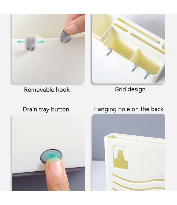 Chopsticks Basket Rack Wall-Mounted Chopstick Cage Household Multifunctional Spoon Knife Holder Integrated CStorage Box(Gray)