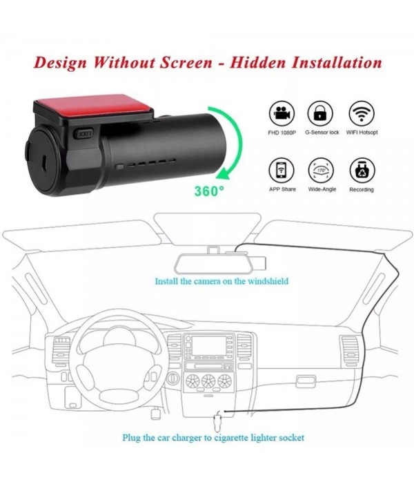 Mini Car Dash Camera WiFi Monitor Full HD Dashcam Video Recorder Camcorder Motion Detection, Support TF Card & Android & IOS